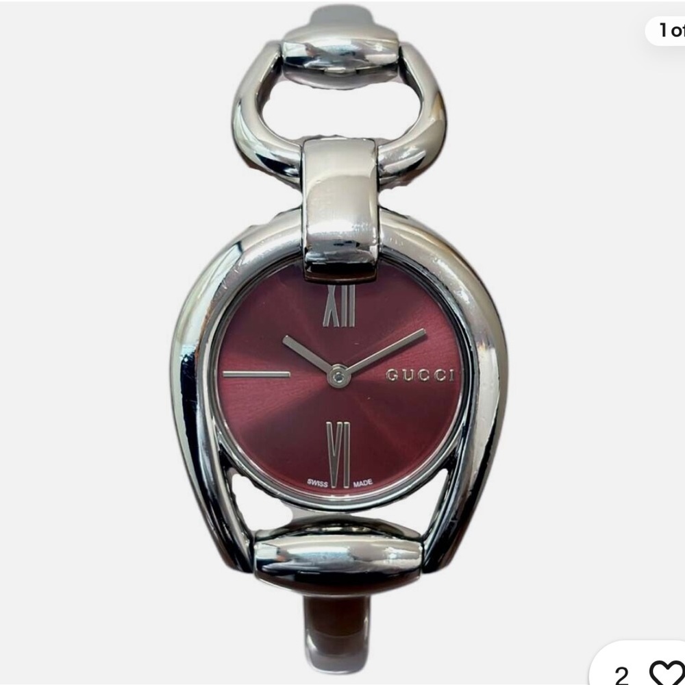Vintage GUCCI YA139502 Horsebit Quartz Watch Bordeaux Wine Red